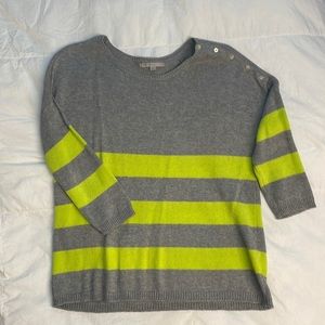 Lightweight neon yellow stripe and gray sweater. 3/4 sleeve